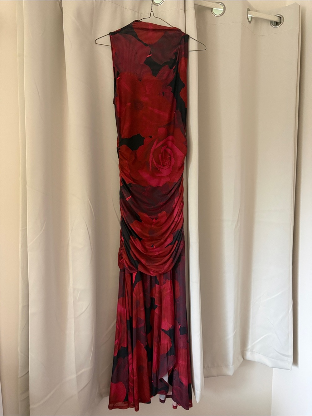 Sincerly Jules Red Rose Print Ruched Maxi Dress Size Large